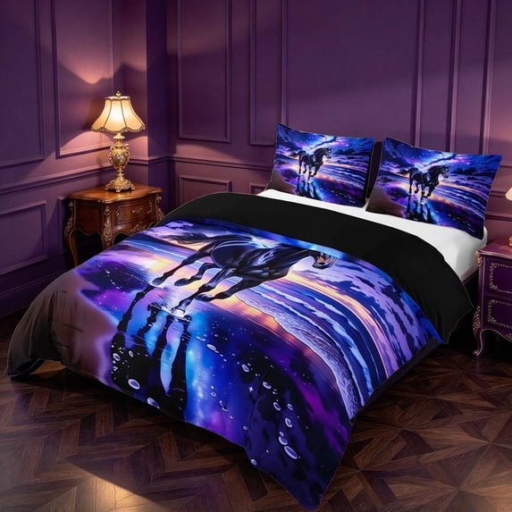 Starry Galaxy Roses Erosebridal Fantasy Black Horse Duvet Cover Queen,Starry Galaxy Queen ...