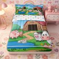 thumbnail image 1 of Erosebridal Farm Animal Cartoon Pattern Zipper Twin Comforter Sets with Fitted Sheet and 2 Pillowcases,Country Barn Print Zipper Bedding Set,Green Blue Brown Pink,Reversible, 1 of 6