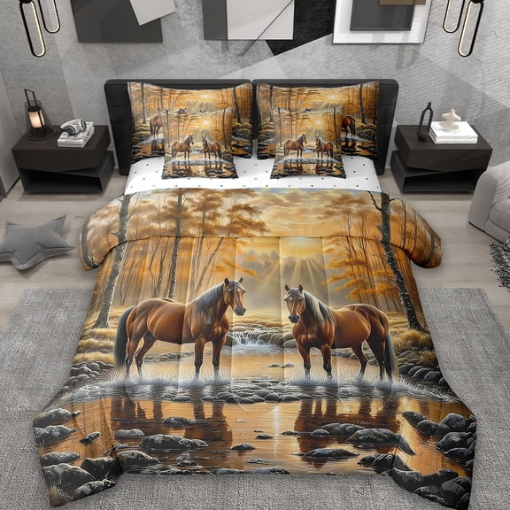 Erosebridal Farm Animal Horse Bedding Sets Full Size,Vintage Farmhouse Comforter Sets with Sheets,Wild Animal Bed in a Bag Full Size,Breathable Room Decorative Reversible,7-Piece