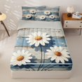thumbnail image 1 of Erosebridal Farm Daisy Bloom Zipper Queen Comforter Set with Fitted Sheet and 2 Pillowcases,Rustic Wooden Plank Zipper Bedding Set,Teal Taupe White,Reversible, 1 of 5
