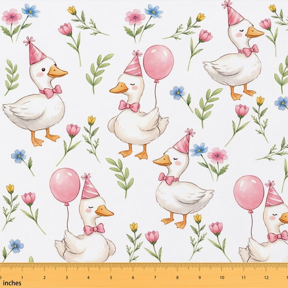 Erosebridal Farm Goose Fabric by the Yard 1 Yard Waterfowl Print Home Decor Fabric by the Yard, White