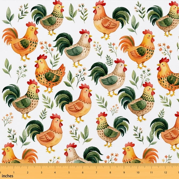 Erosebridal Farm Rooster Fabric by the Yard 3 Yards Barnyard Fowl Room Decor Fabric by the Yard, Dark Pink