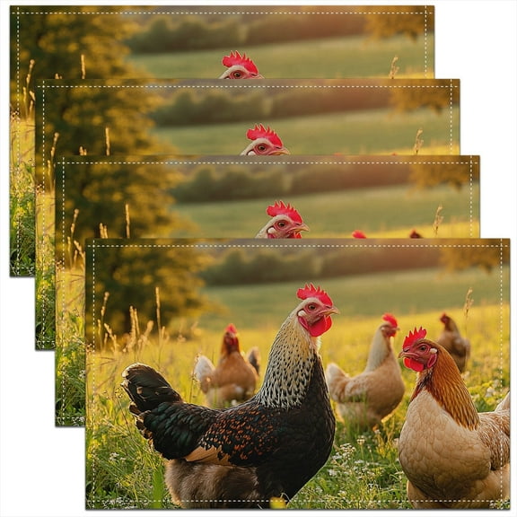 Erosebridal Farm Rooster Placemats Set of 4, 3D Chicken Table Mats for Dining Table Set of 4, Animal Theme Place Mats for in Door Dinning, Stylish Kitchen Decorative
