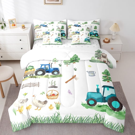 Erosebridal Farm Tractor Truck Bedding Sets Queen Size, Cute Rooster Comforter Sets with Sheets, Farmhouse Life Bedding Accessories, Ultra Soft Room Decor, Reversible 7pcs