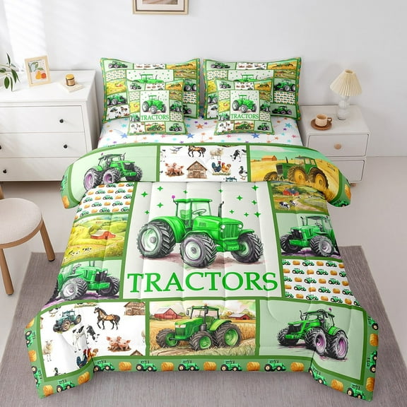 Erosebridal Farm Tractors Bedding Twin Size, Truck Buffalo Bedding Accessories, Green, Microfiber 7pcs