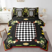 Erosebridal Farmhouse Animal Bedding Twin Size,Rustic Chicken Rooster Bed Set,Black White Patchwork Plaid Bedding Sets Twin Size,Microfiber Bedroom Decor Reversible,7pcs