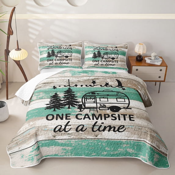 Erosebridal Farmhouse Camper Quilt Full, Cartoon RV Car Full Bedspread Sets, Gray Turqoise, 3-Piece 1 Coverlet and 2 Pillowcases