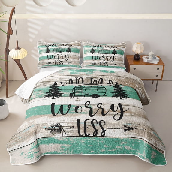 Erosebridal Farmhouse Camper Quilt King, Cartoon RV Car King Coverlet Set, Turqoise Gray, 3 Pieces 1 Bedspread and 2 Pillowcases