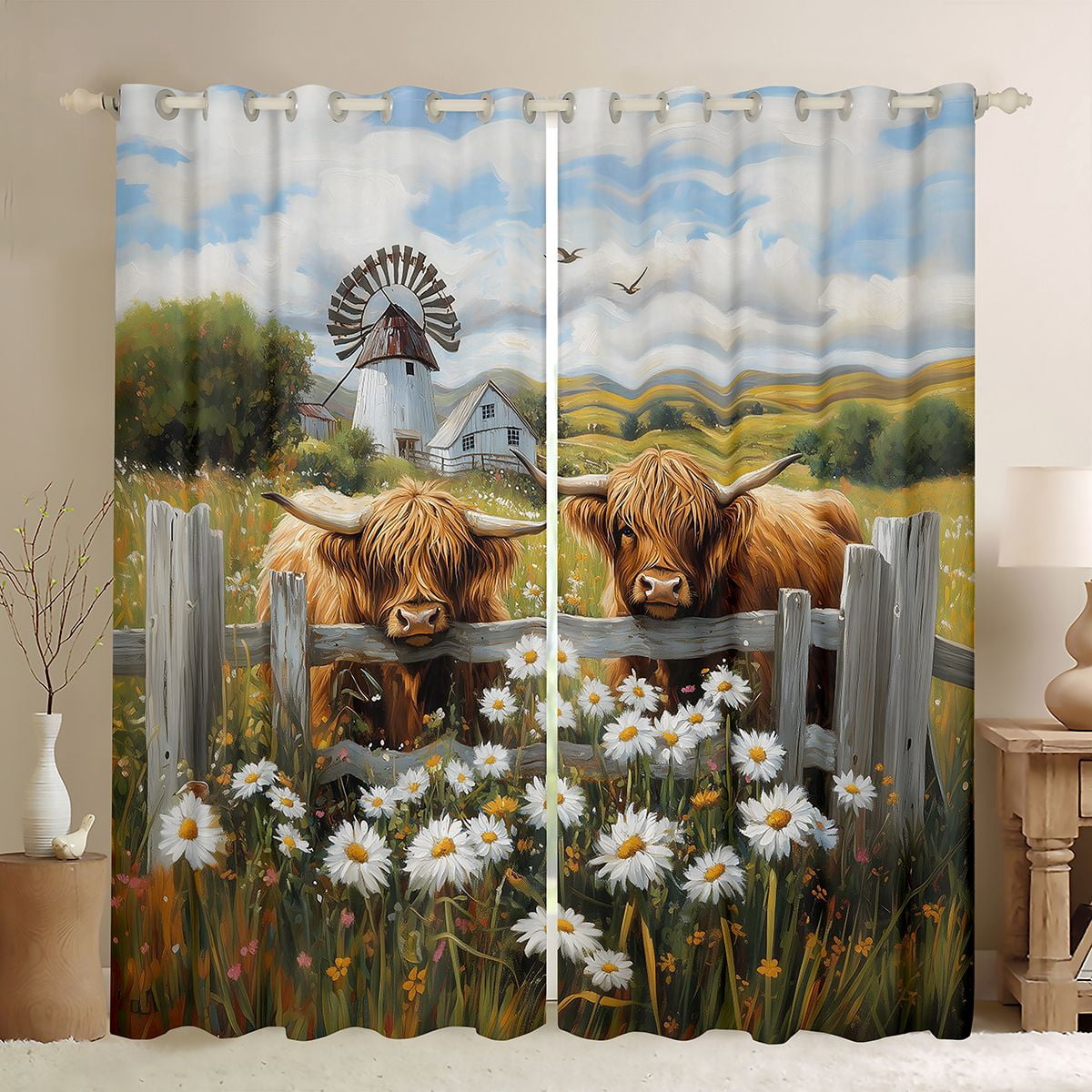 Erosebridal Farmhouse Highland Cow Animals Blackout Curtains Set of 2 ...