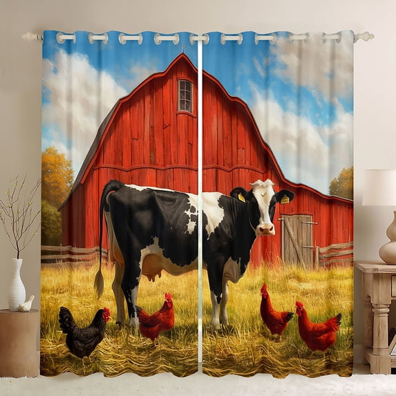 Erosebridal Farmhouse Rooster Cow Black Out Curtains, Red Farmhouse Curtains Pack of 2 (42x63 Each)