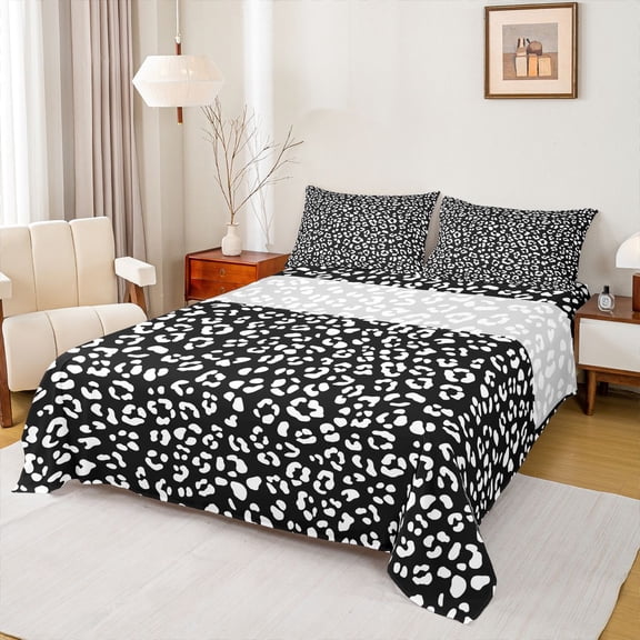 Erosebridal Fashion Cheetah Print Full Size Sheets, Kids Boys Girls Women Bed Sheets, Black White, 4pcs