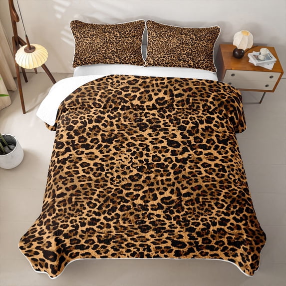 Erosebridal Fashion Cheetah Print Twin Quilt Set, Boys Girls Women Twin Coverlet Set, 2pcs
