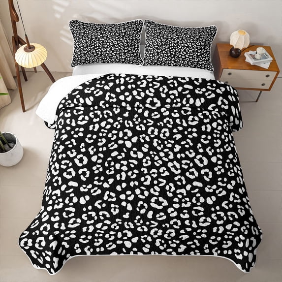 Erosebridal Fashion Cheetah Print Twin Quilt Set, Boys Girls Women Twin Coverlet Set, Black White, 2pcs