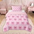 thumbnail image 1 of Erosebridal Fashion Gingham Ribbon Twin Comforter Sets for Girls, Pink Bow Bedding Set for Women, Pink Reversible, 2 Pieces, 1 of 6
