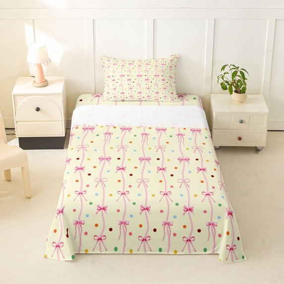 Erosebridal Fashion Ribbon Kids Twin Sheet Sets, Princess Style Bedding, 3-Piece