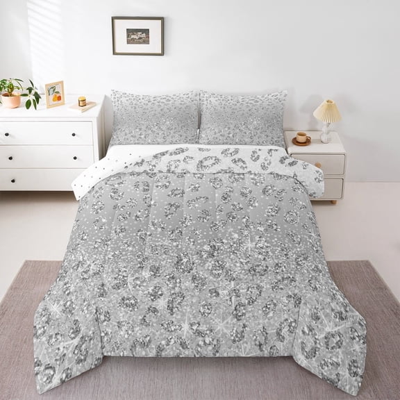 Erosebridal Fashion Sequin Print Bedding Sets King with Comforter,Modern Aesthetic Art Duvet Insert,Gary Starry Galaxy Comforter Sets King Size,Super Cozy Room Decoration Reversible,3pcs