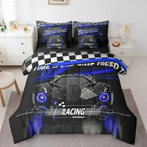 Erosebridal Fast Car Bedding Sets Twin Size,Black Blue Comforter Sets with Sheets,Car Theme Bed in a Bag Twin size,Microfiber Geometric Room Decorative,Reversible,7pcs