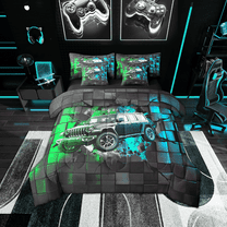 Erosebridal Fast Car Bedding Sets Twin Size,Extreme Sports Comforter Sets with Sheets,Plaid Buffalo Bed in a Bag Twin size,Super Cozy Teens Bedroom Decor,Reversible,7-Piece