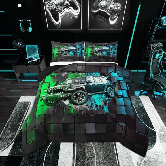 Erosebridal Fast Car Bedding Twin Comforter Set,Extreme Sports Down Comforter,Plaid Buffalo Bedding Sets Twin with Comforter,Super Cozy Teens Bedroom Decor,Reversible,2-Piece