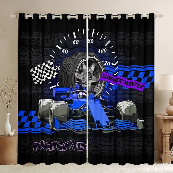Erosebridal Fast Car Curtains and Drapes (38Wx54L),Black Blue Blackout Curtains for Bedroom,Car Theme Curtains Pack of 2 (38Wx54L),Geometric Room Decorative