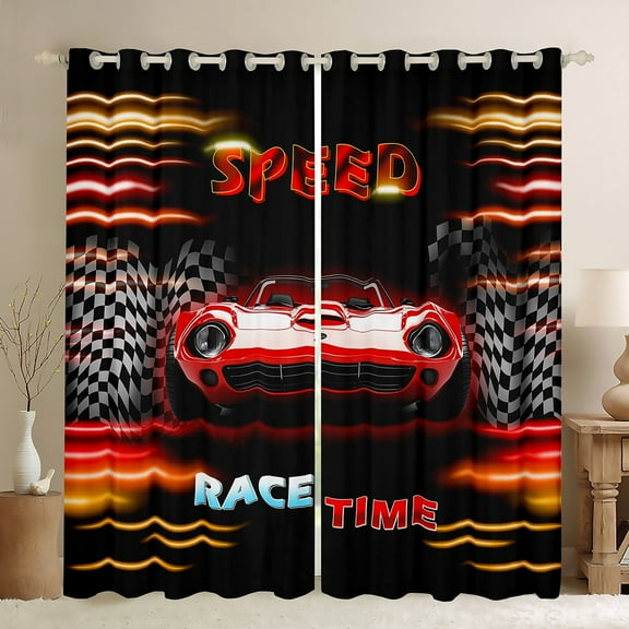 Erosebridal Fast Car Curtains and Drapes (38Wx54L),Orange Red Blackout Curtains for Bedroom,Car Theme Curtains Pack of 2 (38Wx54L),Geometric Room Decorative