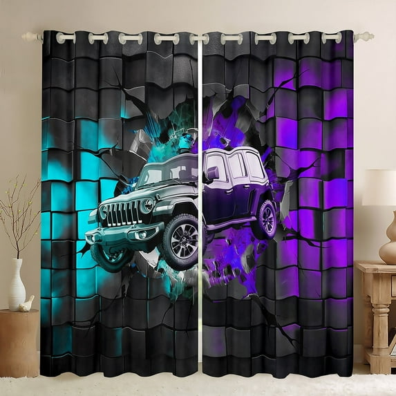 Erosebridal Fast Car Curtains for Living Room (38Wx45L),Extreme Sports 30%-50% Blackout Curtains Set of 2 (38x45),Plaid Buffalo Curtains and Drapes,Teens Bedroom Decor