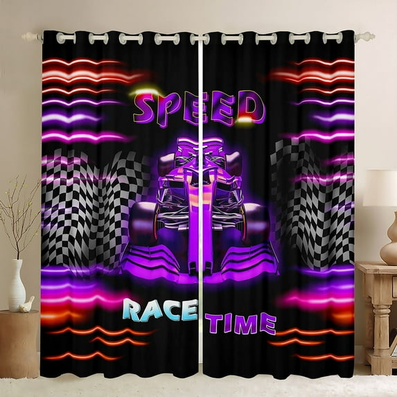 Erosebridal Fast Car Curtains Pack of 2 (42Wx63L),Black Purple Black Out Curtains,Car Theme Curtains for Living Room,Geometric Room Decorative