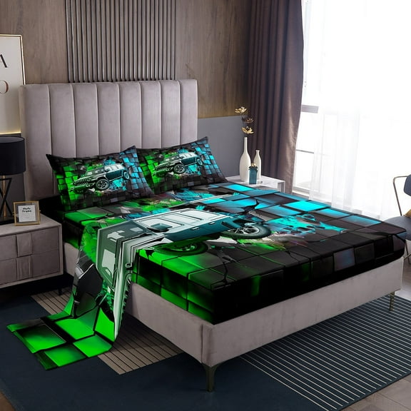 Erosebridal Fast Car Sheet Set Twin,Extreme Sports Bedding Sets Twin Size,Plaid Buffalo Twin Sheet Sets,Super Cozy Teens Bedroom Decor,3pcs