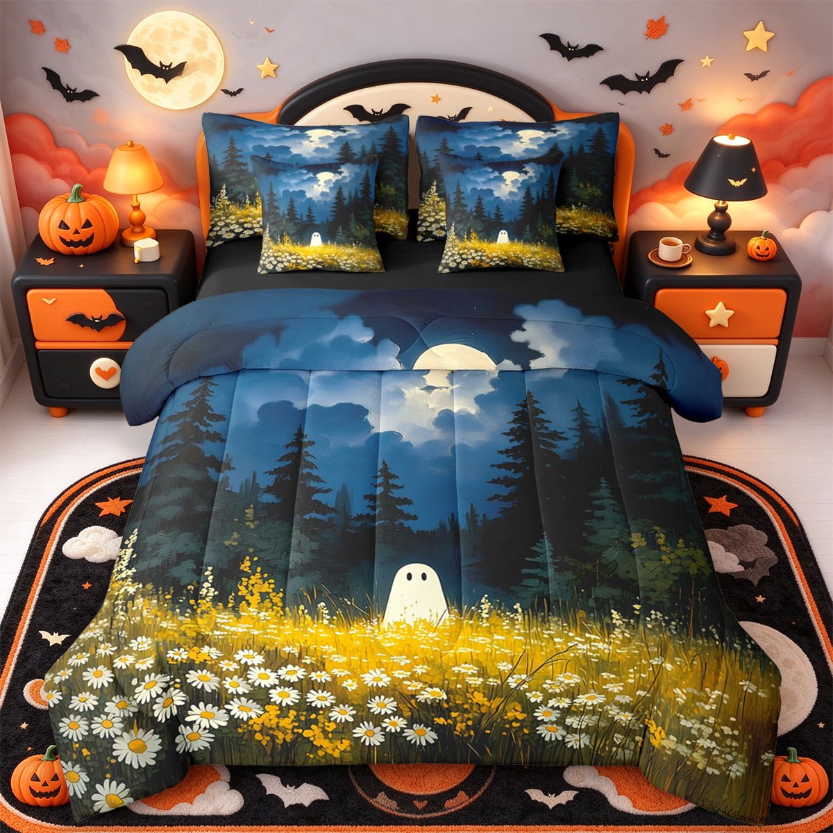Erosebridal Festive Ghost 7-Piece King Bedding,Halloween Night King Bed ...