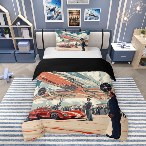 Erosebridal Fighter Twin Bedding, Red Sports Car Duvet Cover Set for Boys, Black Reversible, 1 Duvet Cover and 1 Pillowcase (No Comforter)