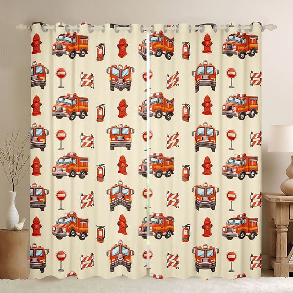 Erosebridal Fire Fighting Truck Curtains Pack of 2 (42x84 Each) for Kids, Cute Cartoon Curtains Blackout