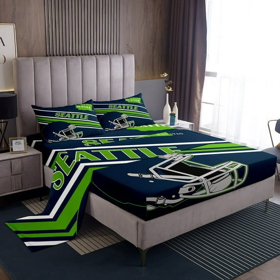 Erosebridal Football Print Sheet Set Twin,Sport Gamer Bedding Sets Twin Size,Rugby Decoration(Seattle),Breathable,3pcs