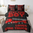 thumbnail image 1 of Erosebridal Fire Truck Bed in a Bag Twin Size , Firefighter Car Bed Set, Black Red, Reversible 7 Pieces, 1 of 5