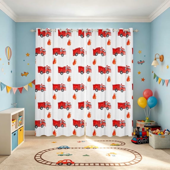 Erosebridal Fire Truck Blackout Curtains, Firefighter Window Curtains Pack of 2 (38x45 Each)