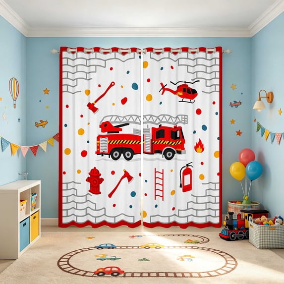 Erosebridal Fire Truck Blackout Curtains Set of 2 (52x84 Each), Brick Wall Curtain, Brick Wall