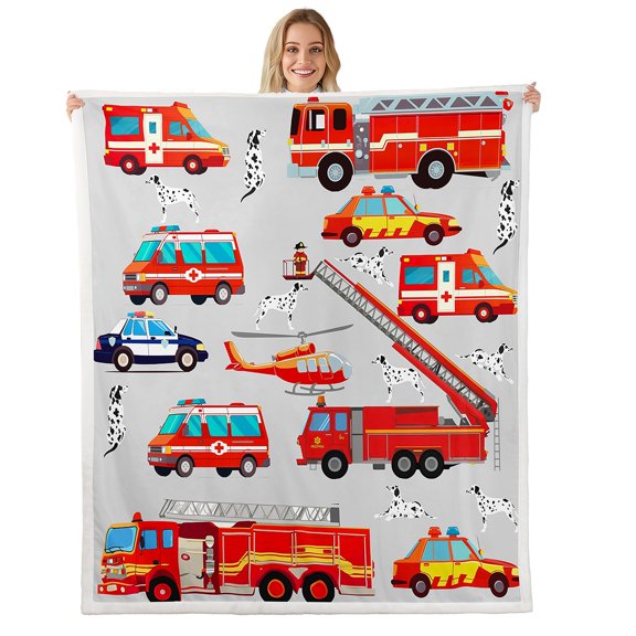 Erosebridal Fire Truck Fleece Blanket Red Fire Engine Vehicle Fuzzy Blanket for Sofa Couch Bed, Ambulance Police Car Pattern Throw Blanket , 40"X50" Size