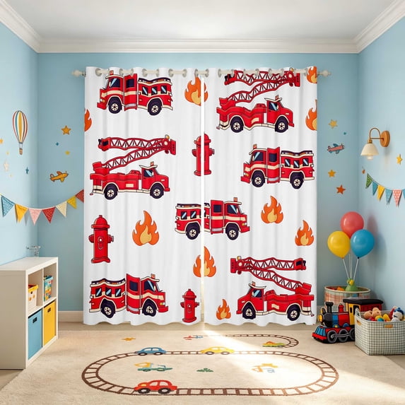 Erosebridal Fire Truck Kitchen Curtains, Firefighter Black Out Curtains Pack of 2 (42x63 Each)