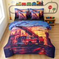 thumbnail image 1 of Erosebridal Fire Truck Queen Bedding, Firefighter Bedding Comforter Set Queen, Sunset City, Black Reversible 7-Piece, 1 of 6
