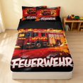thumbnail image 1 of Erosebridal Fire Truck Zipper Queen Comforter Set with Fitted Sheet and 2 Pillowcases, Flames Zipper Bedding Set, Feuerwehr Red, Black Reversible, 1 of 7