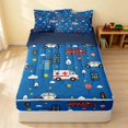 thumbnail image 1 of Erosebridal Fire Truck Zipper Twin Comforter Sets with Fitted Sheet and 2 Pillowcases, Fire Engine Zipper Bedding Set, Blue Night, Navy Reversible, 1 of 7
