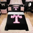 thumbnail image 1 of Erosebridal Floral Bow Letter T Twin Sheet Sets for Girls, Pink Initial Ribbon Bedding, 3pcs, 1 of 6