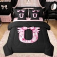 thumbnail image 1 of Erosebridal Floral Bow Letter U Twin Bedding Sets for Girls, Pink Initial Ribbon Bedding Comforter Set, Reversible, 7 Pieces, 1 of 6