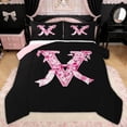 thumbnail image 1 of Erosebridal Floral Bow Letter V Queen Comforter Set for Girls, Pink Initial Ribbon Bedding Comforter Set, Reversible, 3-Piece, 1 of 6