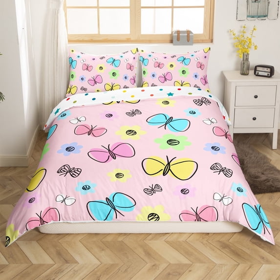 Erosebridal Floral Butterfly Comforter Cover Twin,Kawaii Cute Bedding Twin Size,Super Cozy Reversible Comforter Cover Twin,Teenager Bedroom Decor,3-Piece(No Comforter)