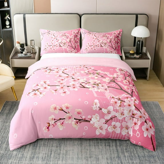 Erosebridal Floral Cherry Blossom 100% Cotton Duvet Cover Twin Size,Spring Garden Bedding Sets Twin Size,Flower Decor,Reversible,Breathable,2pcs(No Comforter)