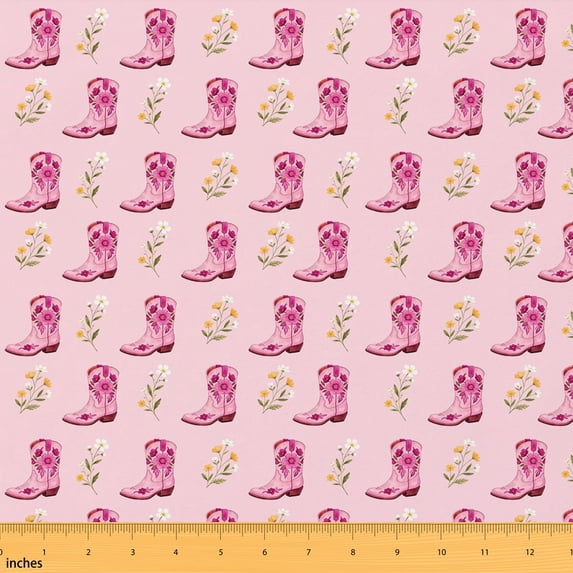 Erosebridal Floral Cowboy Boot Fabric by the Yard 10 Yards, Pink Wildflower Western Pattern Home Decor Fabric by the Yard