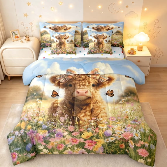 Cow Db Erosebridal Floral Highland Cow 7-Piece King Bedding, Butterfly ...