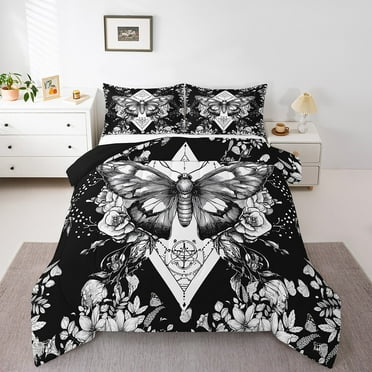 Erosebridal Floral Moth Comforter Sets,Exotic Style Comforters & Duvets,Gothic Bohemian Bedding Comforter Set,Super Cozy Flower Bedroom Decoration,Reversible,2pcs