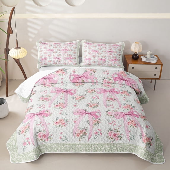 Erosebridal Floral Rose Bowknot Quilt Full for Teens Girls,Bohemian Damask Full Bedspread Sets