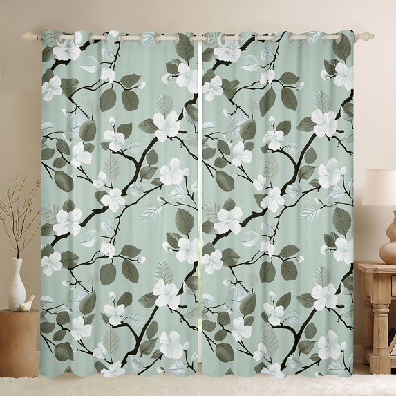Erosebridal Flower Floral Blackout Curtains Set of 2 (52x84 Each) for Girls, Green Window Curtains